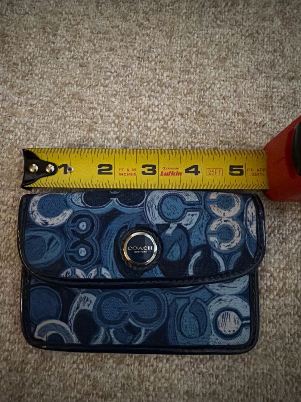 Coach Blue Signature Circle Print Leather Phone Holster with Logo Snap